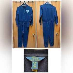 Ralph Lauren Logo Crest Fleece Jumpsuit, Big Girls XL (16), Refined Navy